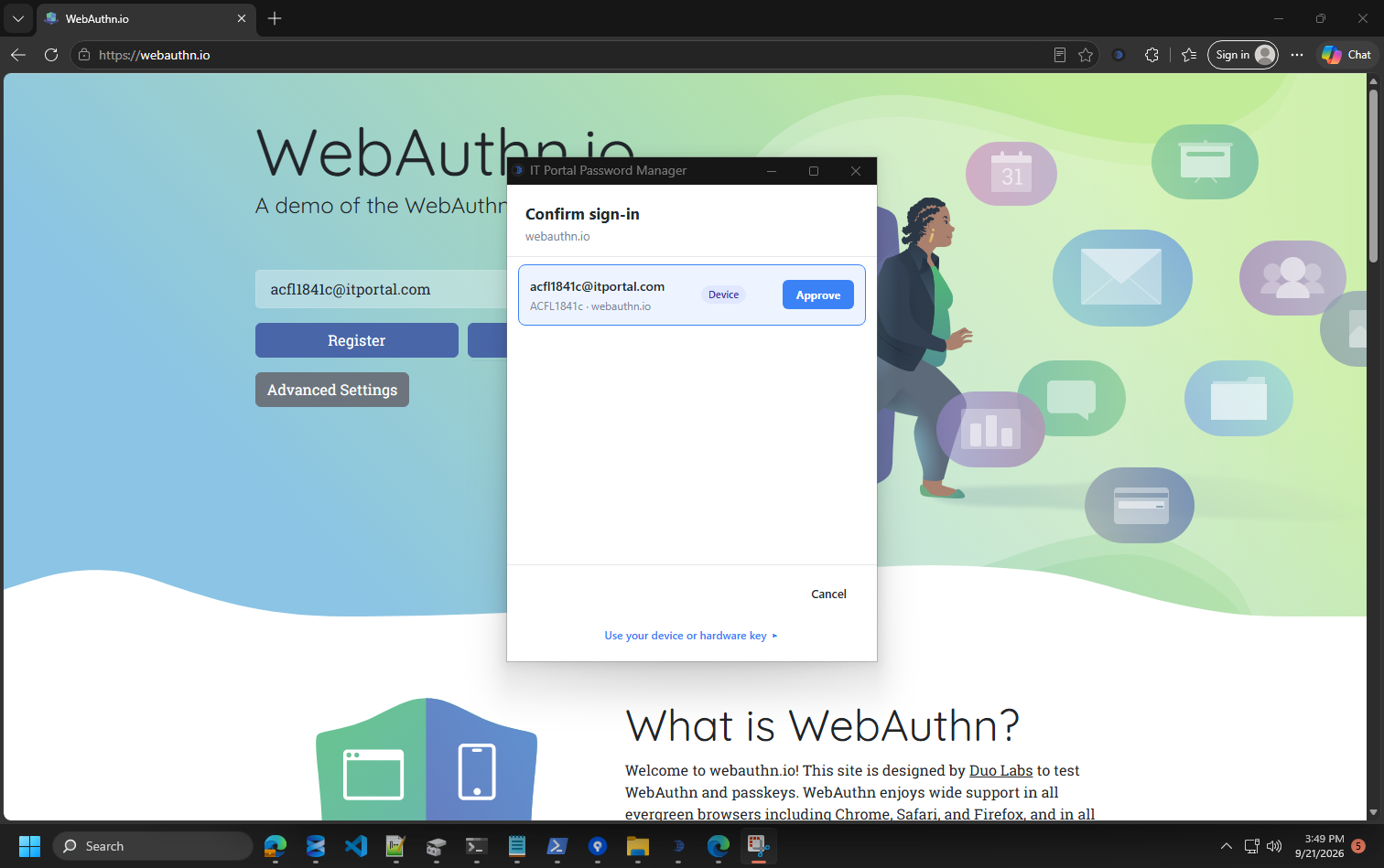 Confirming a passkey sign-in